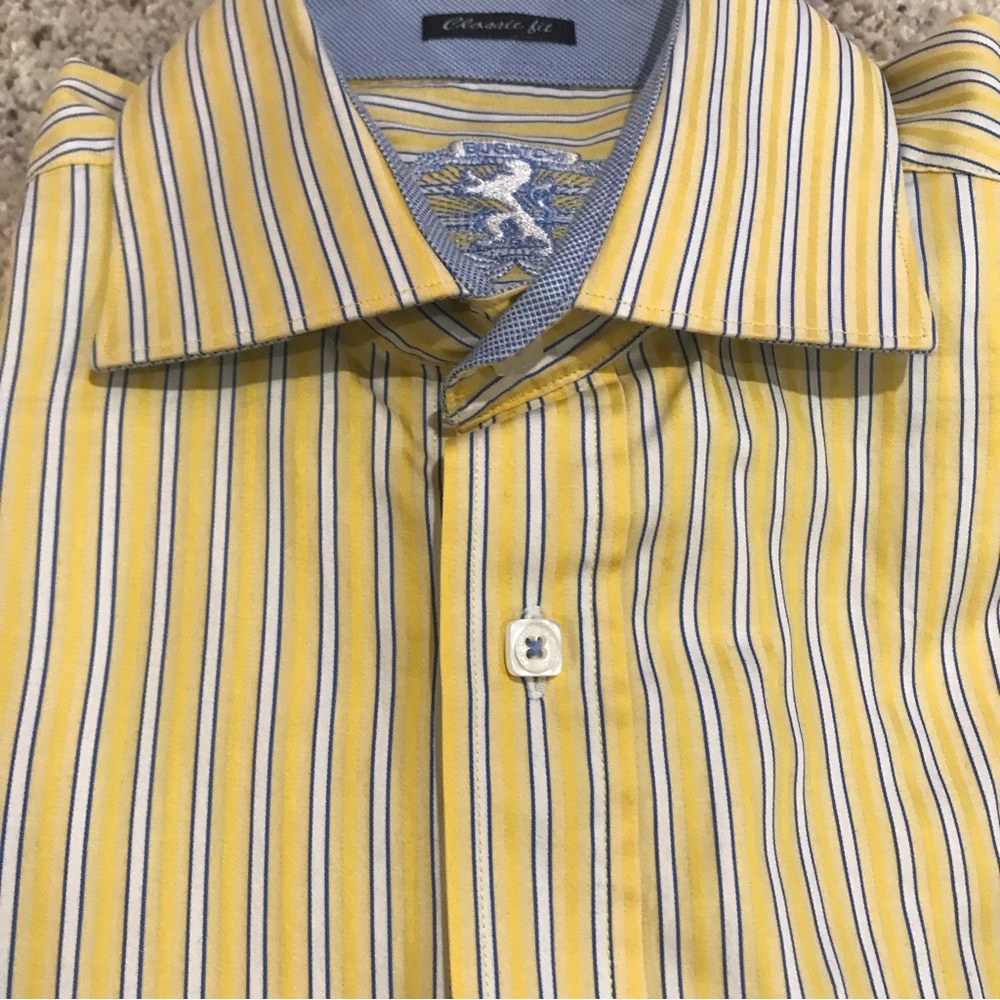 🔥 BUGATCHI Classic Fit Yellow~Blue~White Strip